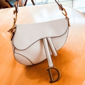 Christian Dior White Shoulder Saddle Bag